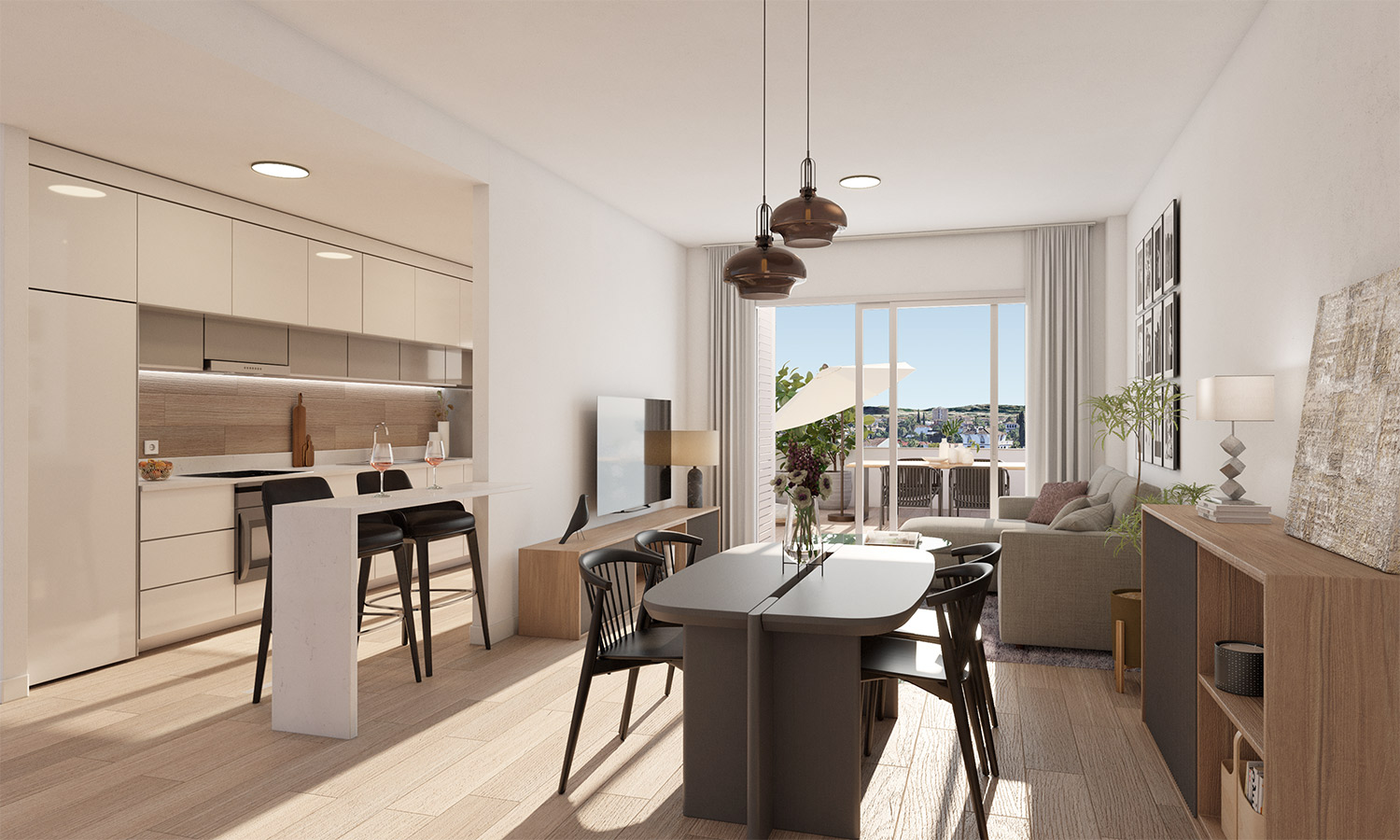 Salón y cocina de Edificio Miraluz